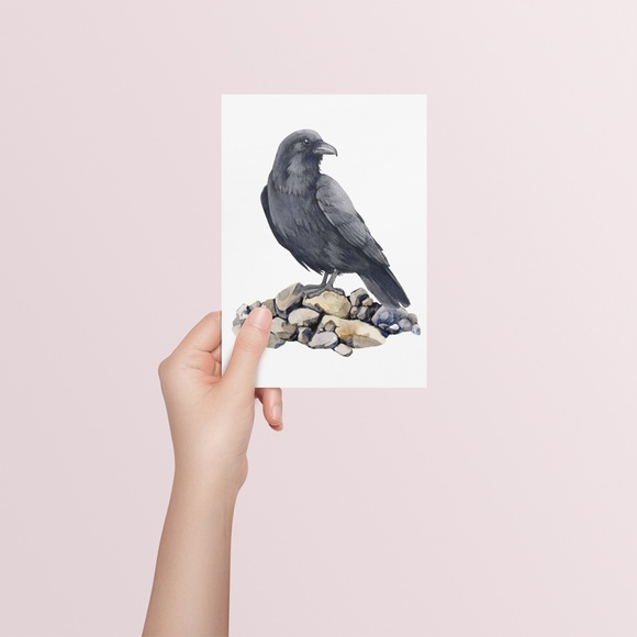 Raven Crow Bird Wall Art Watercolor Illustration Print Poster Card Unframed - Picture 4 of 7
